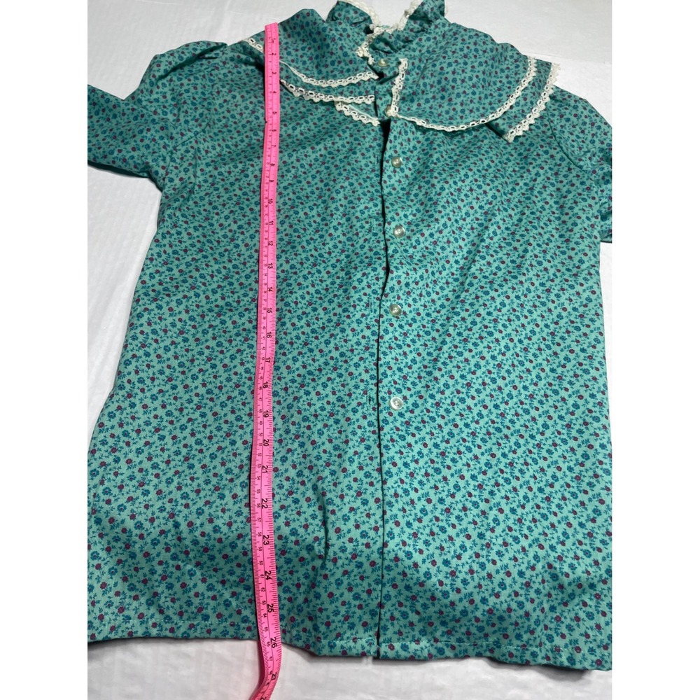 Bryn Mawr Bobbie Brooks Vintage Teal Floral Lace Sailor Collar Blouse 12 5562 - Picture 7 of 8